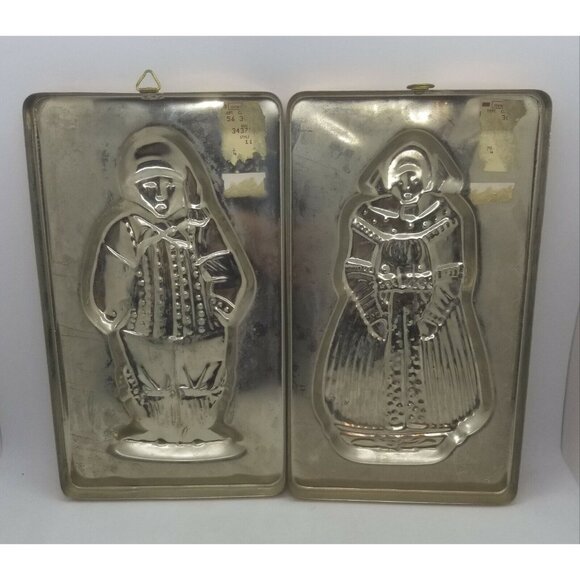 Vintage Copper Chocolate Mold Tins Traditional Dutch Boy and Girl Set of 2 - Picture 8 of 10